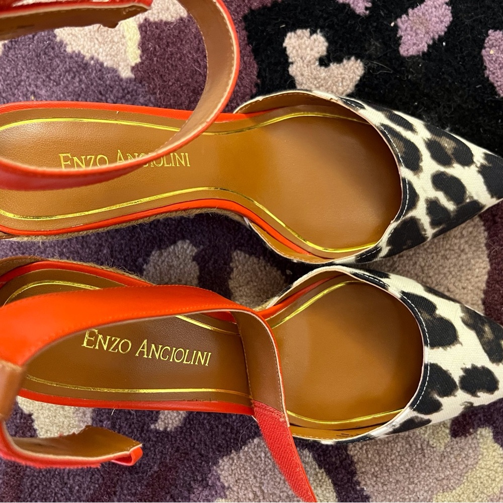 Enzo Angiolini Orange and Leopard Print Heels